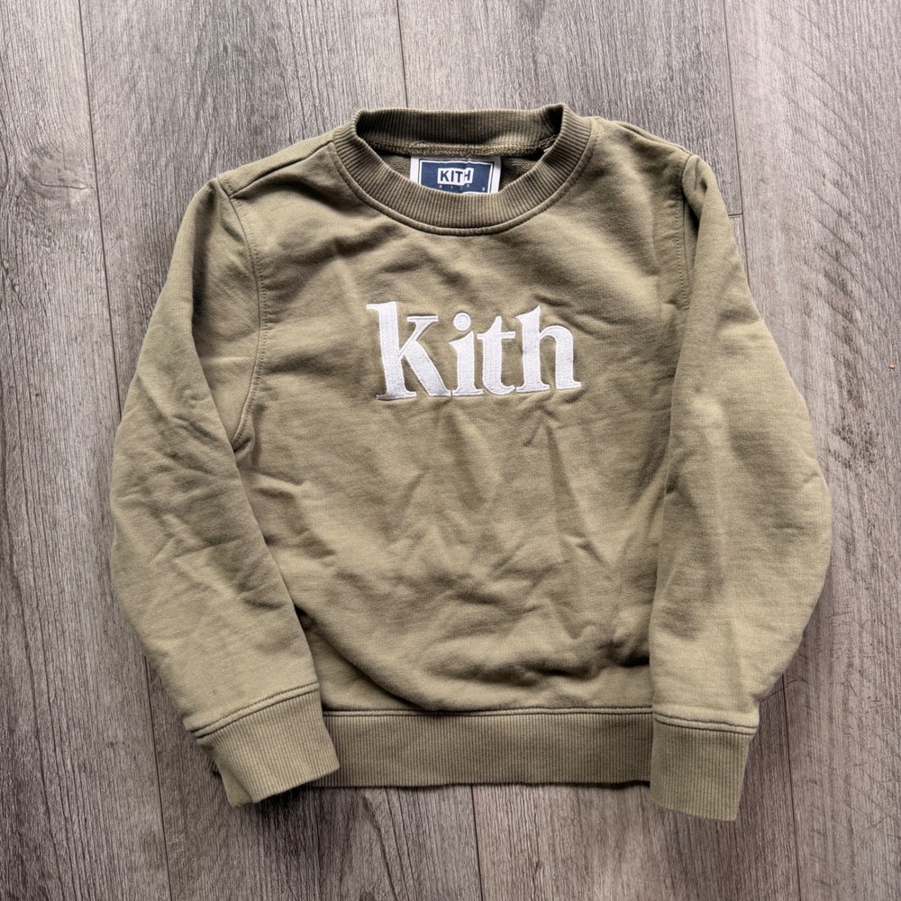 Kith Kids 3 Olive Crewneck Sweatshirt Embroidered Logo